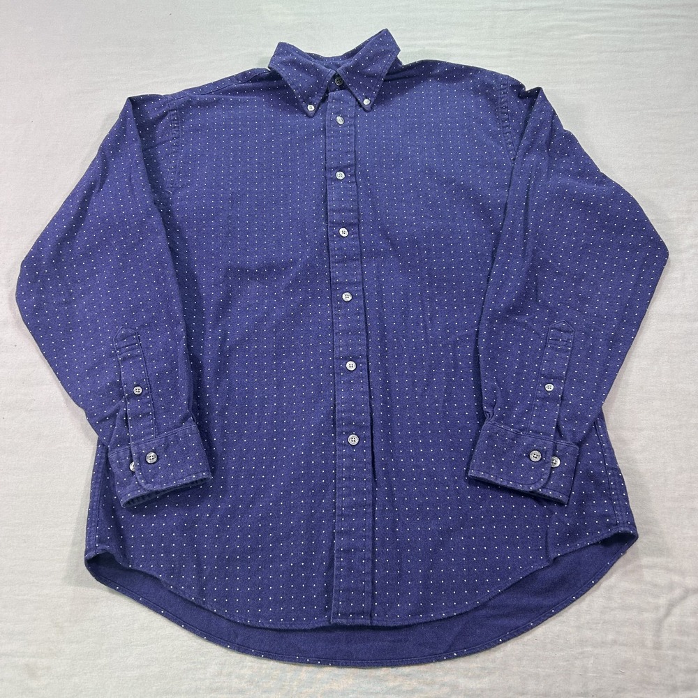 Brooks Brothers Shirt Mens Medium Blue Flannel Polka Dot Madison Button Up